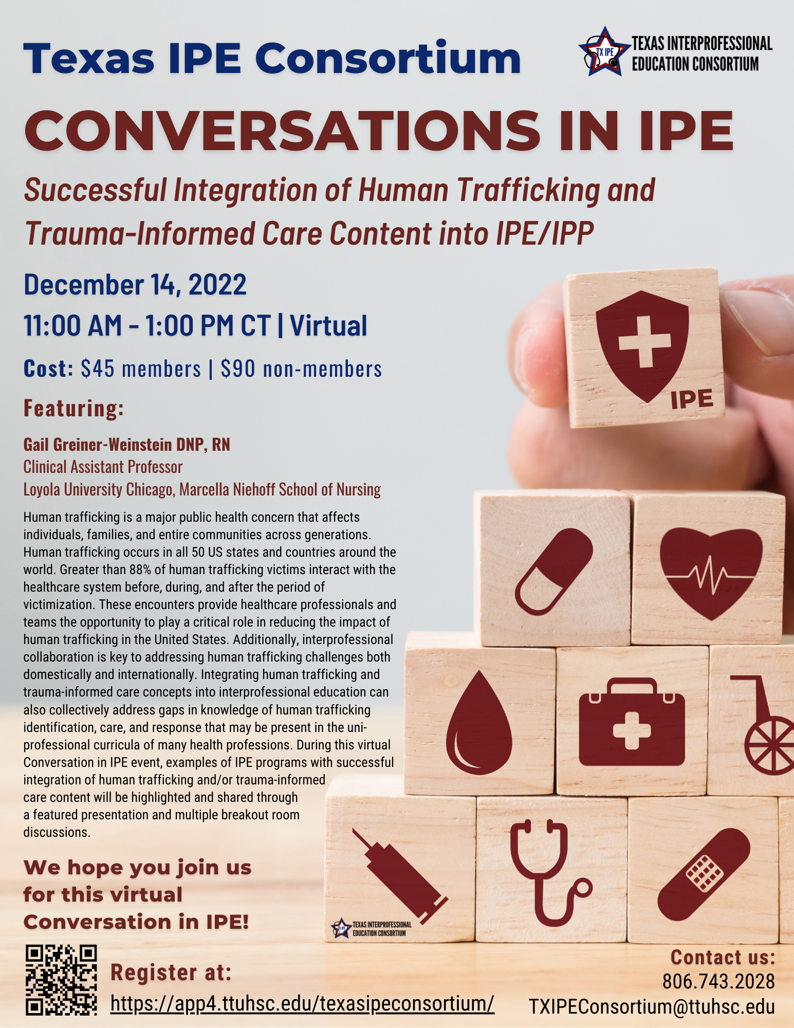 Conversations in IPE Human Trafficking and Trauma-Informed Care December 14, 2022 11:00AM - 1PM CT, virtual 